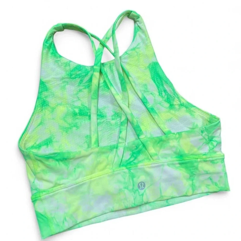 Lululemon‎ Energy Bra Green Yellow White High Neck Sports Bra Long Line Medium
